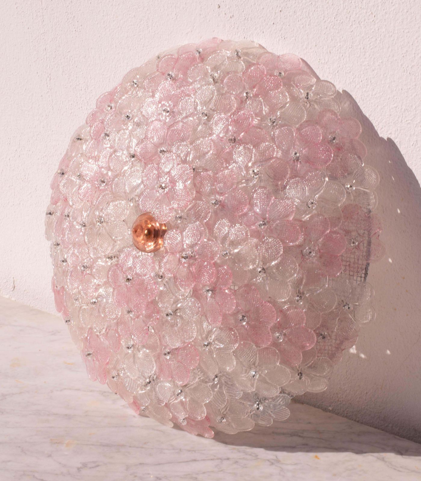 Charming Large Size Murano Ceiling Light Pink Flower By Seguso For Venini, Italy photo Lighting