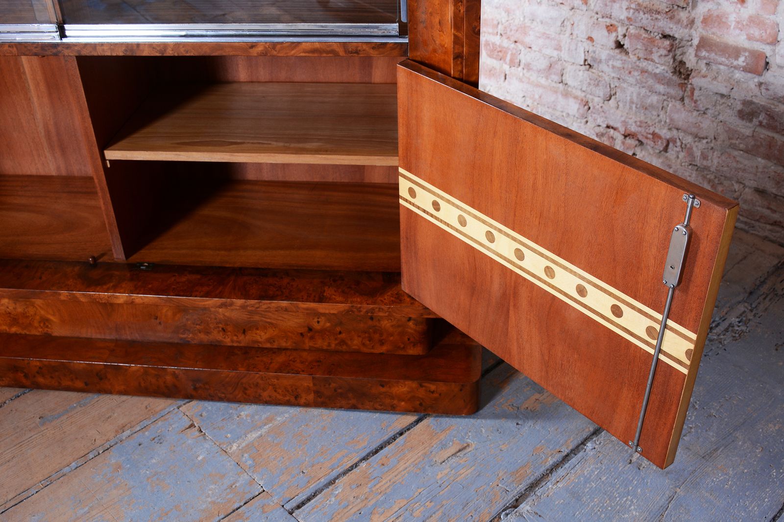 Restored Art Deco Bookcase, Elm, Mahogany, Zebrano, Polished, France, 1920s photo 3350.0