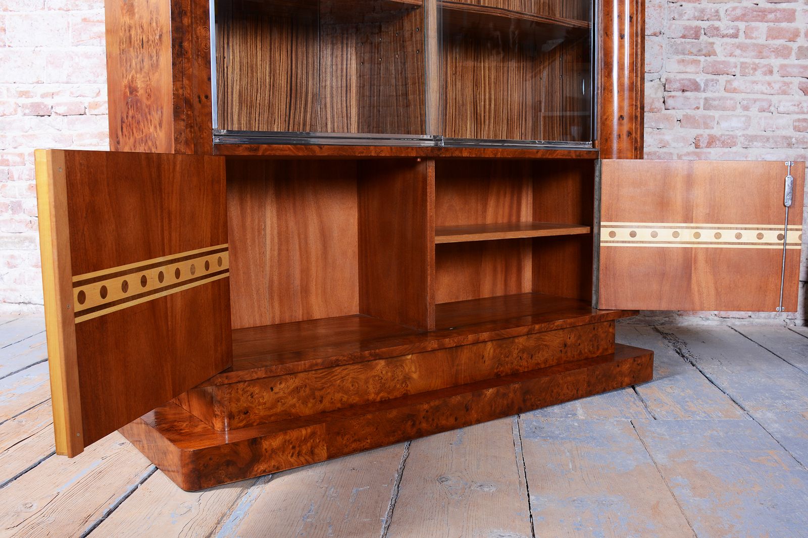 3350.0 Restored Art Deco Bookcase, Elm, Mahogany, Zebrano, Polished, France, 1920s photo