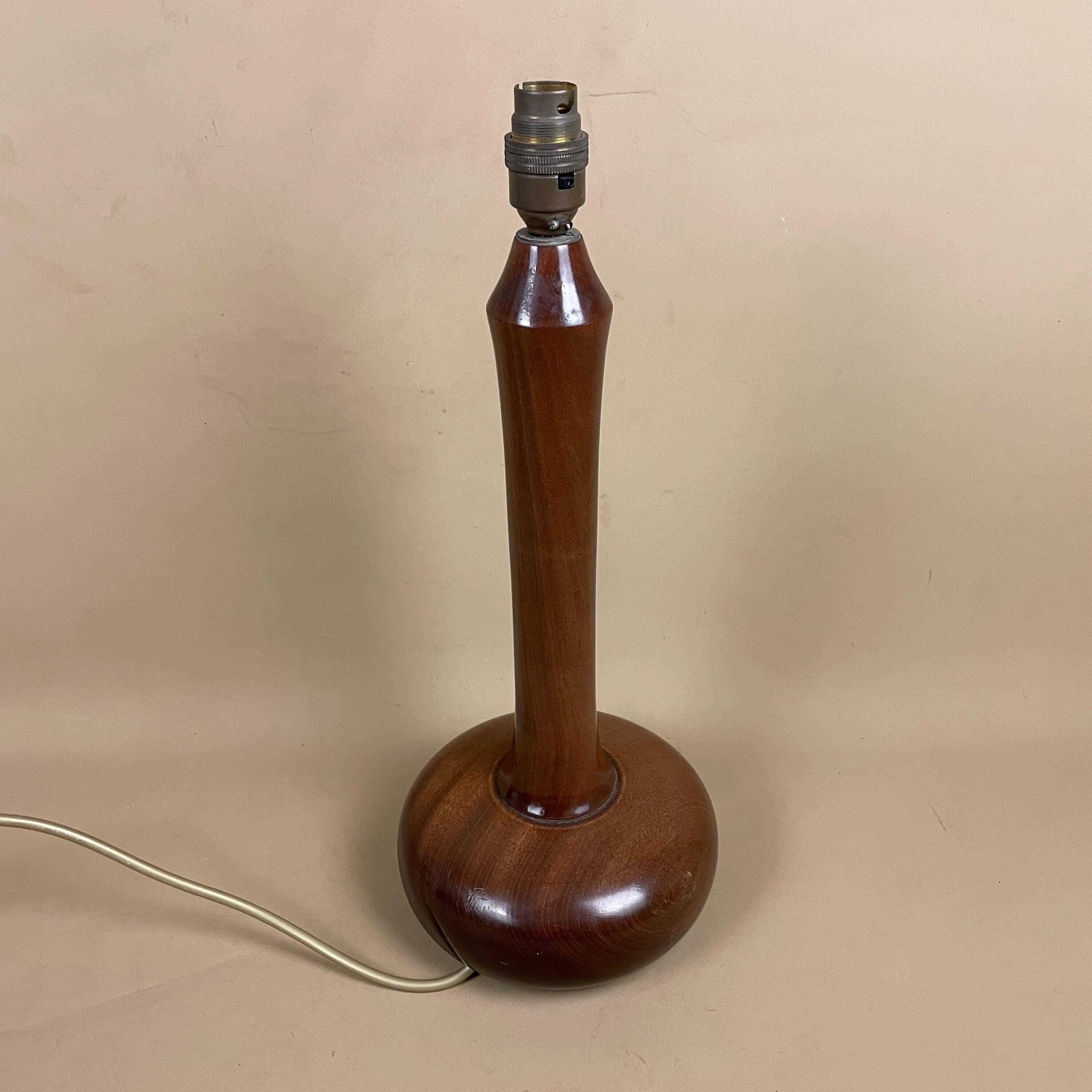 Vintage Wood Lamp Smooth Round Wooden Ball Base Bedside Table Antique Dark Brown Elegant Cottage Farmhouse Country Style Medium Tall Column photo 95.0