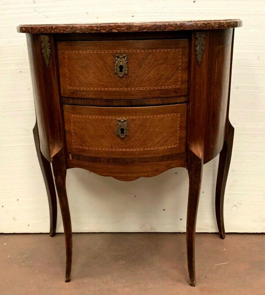 Louis XV Style Half Moon Chest Of Drawers In Marquetry 20th Century photo for sale