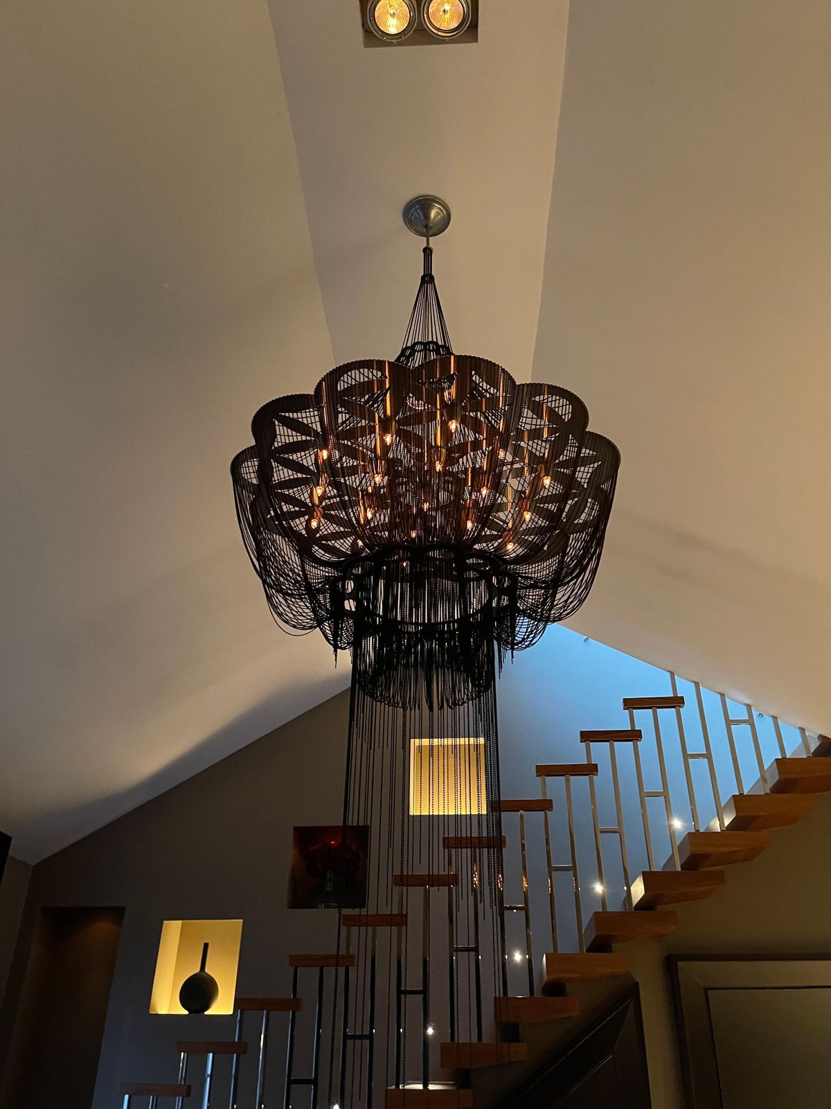 Contemporary Steel And Black Chain 'Flower Of Life' Chandelier By Willowlamp, South Africa photo Lighting
