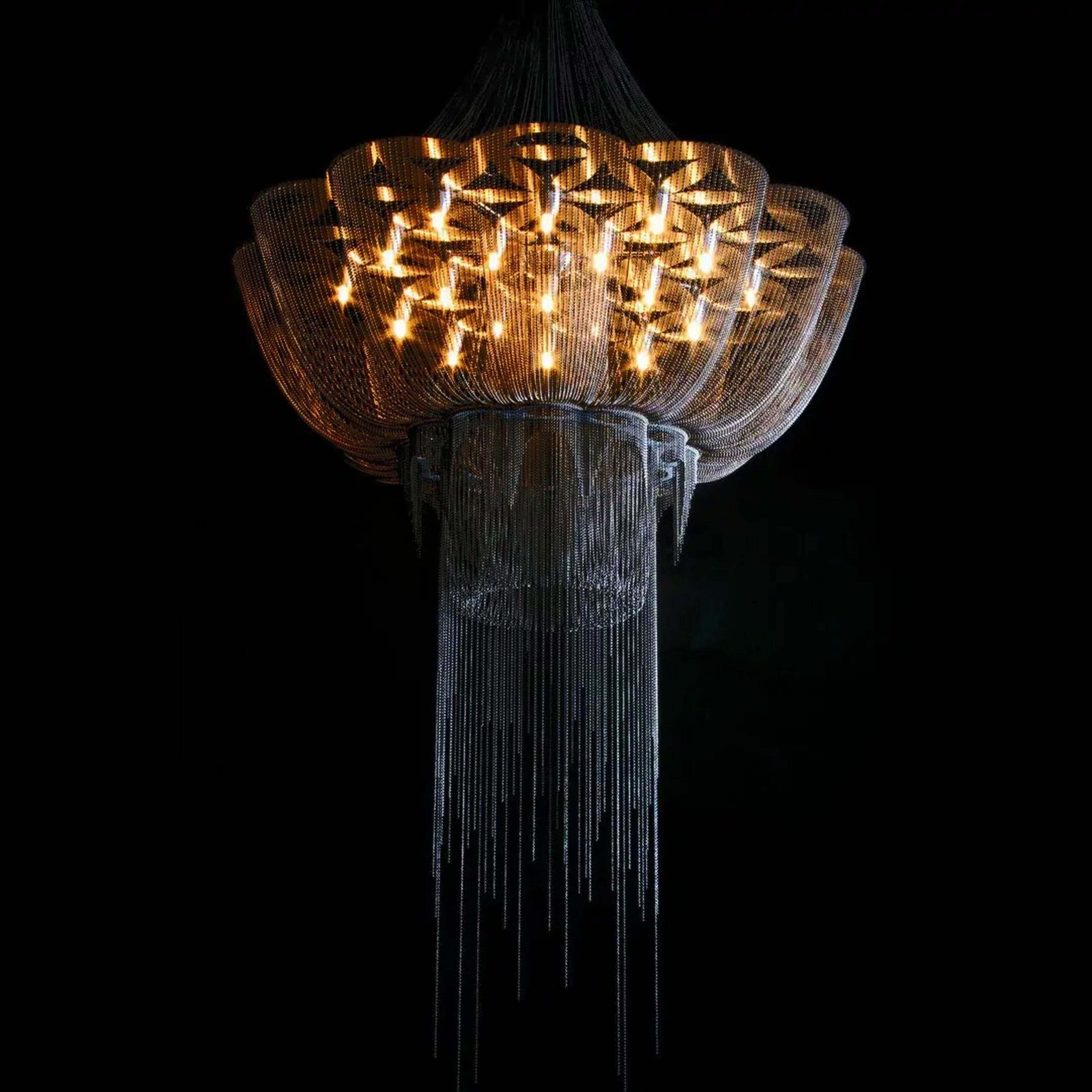 Contemporary Steel And Black Chain 'Flower Of Life' Chandelier By Willowlamp, South Africa photo vintage