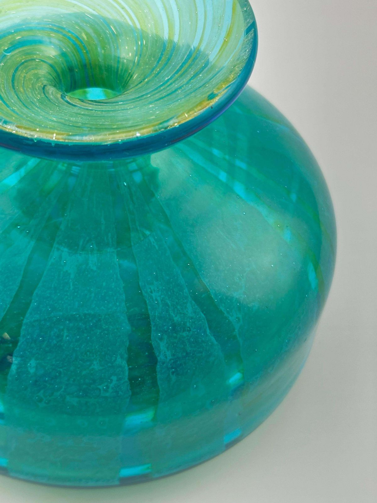 Squat Bottle Vase, Turquoise And Green, Ming Pattern, Mdina Glass, Malta, 1970s photo furniture