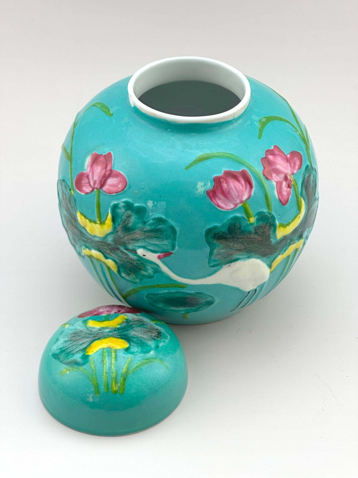 Chinese Turquoise Porcelain Ginger Jar, Wang Bingrong Style, Circa 1950s photo Home Decor