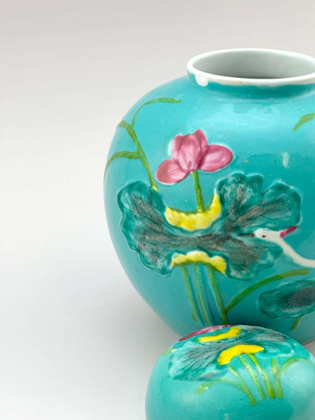 Chinese Turquoise Porcelain Ginger Jar, Wang Bingrong Style, Circa 1950s photo vinterior