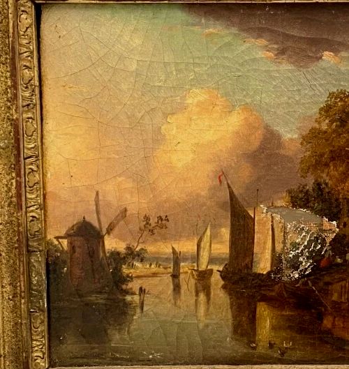 Oil On Canvas "Animate Landscape" Wooden Frame And Gilded Stucco 19th Century photo buy