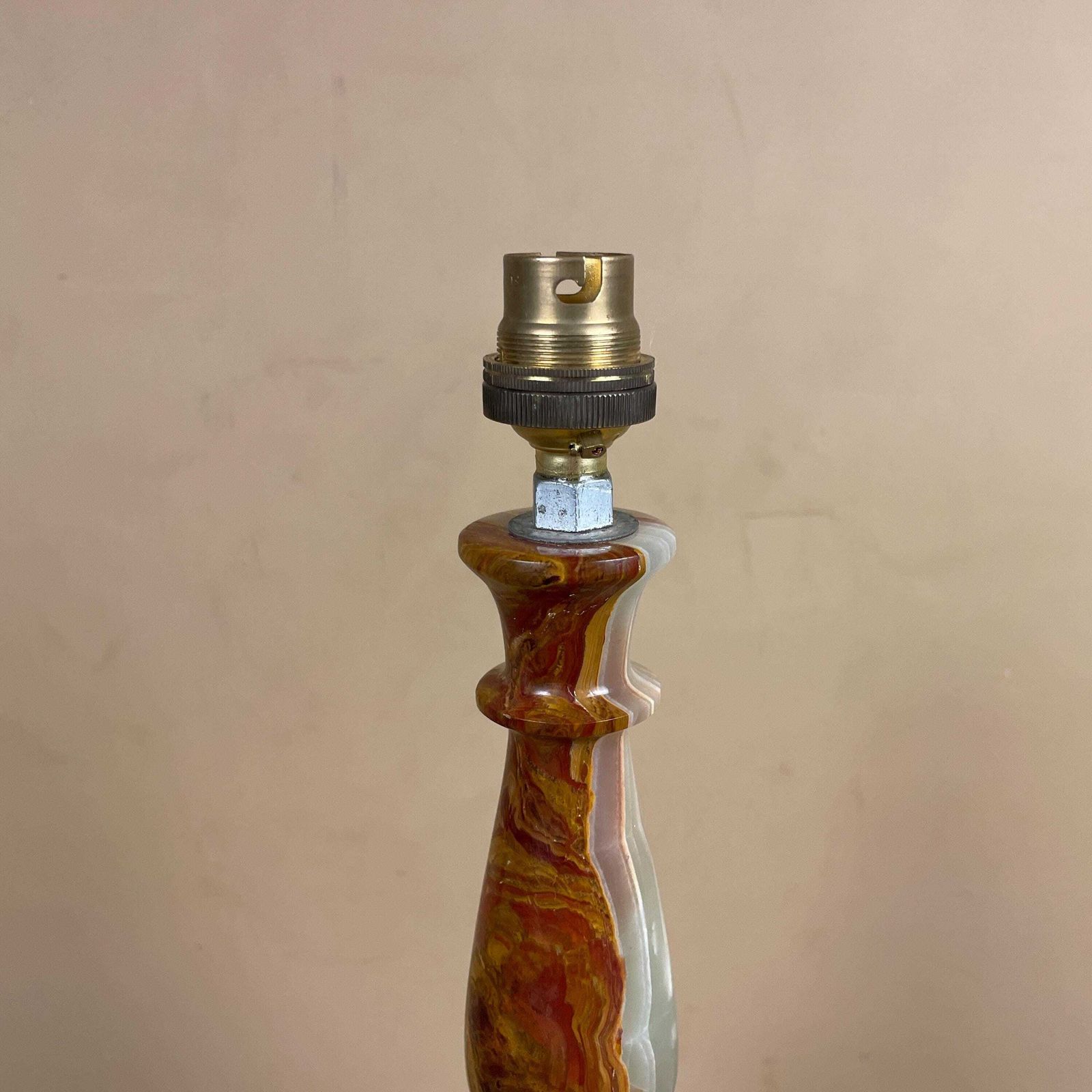 Vintage Marble Stone Lamp Green Brown Large Tall Light Table Desk Lamp Beautiful Colours Natural Patterns Ornate Round Base Onyx Brass Top photo 125.0