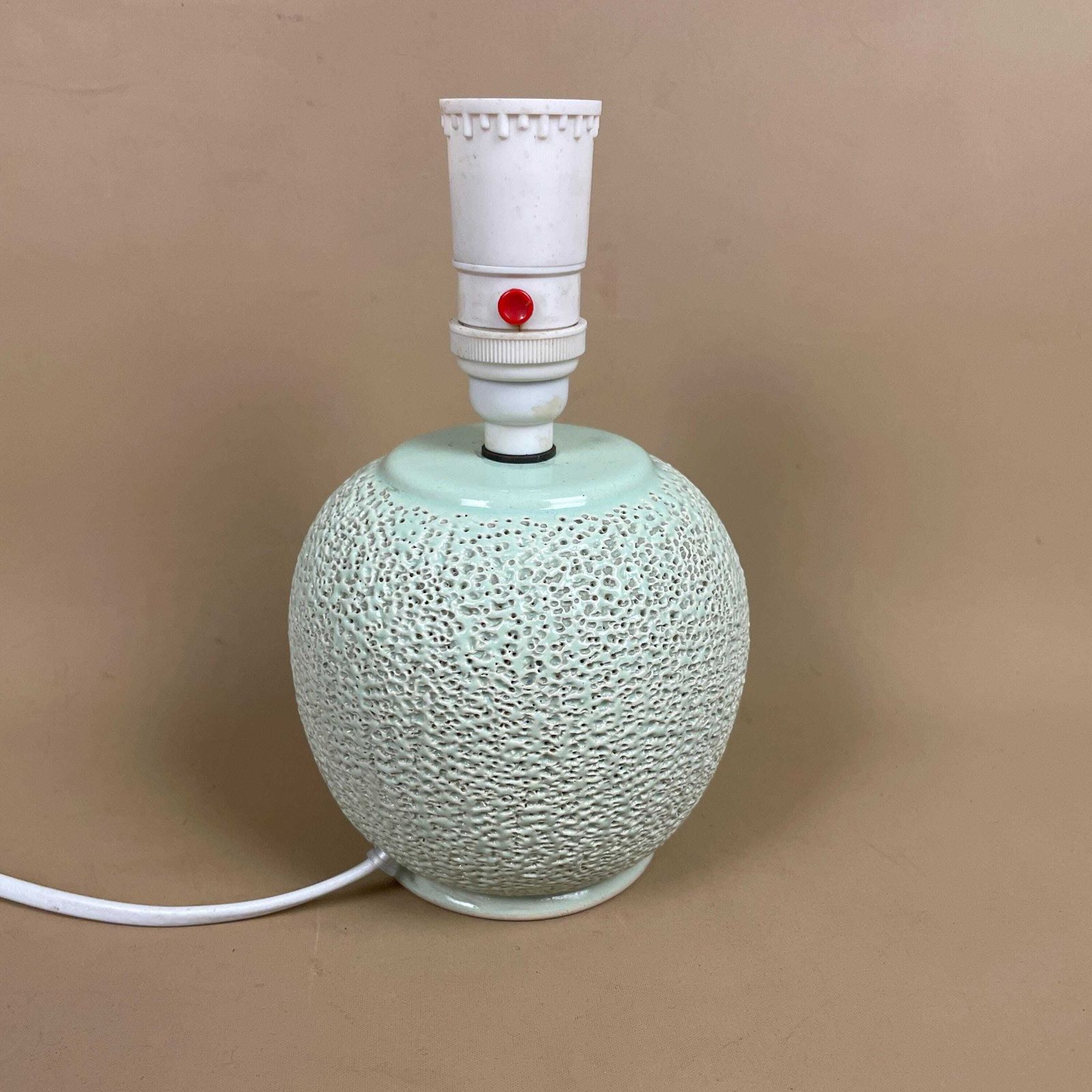 Vintage Ceramic Pale Green Lamp Lamps Bedside Table Light Vase Antique Cottage Pottery Cottage Round Ball Textured Small photo Lighting