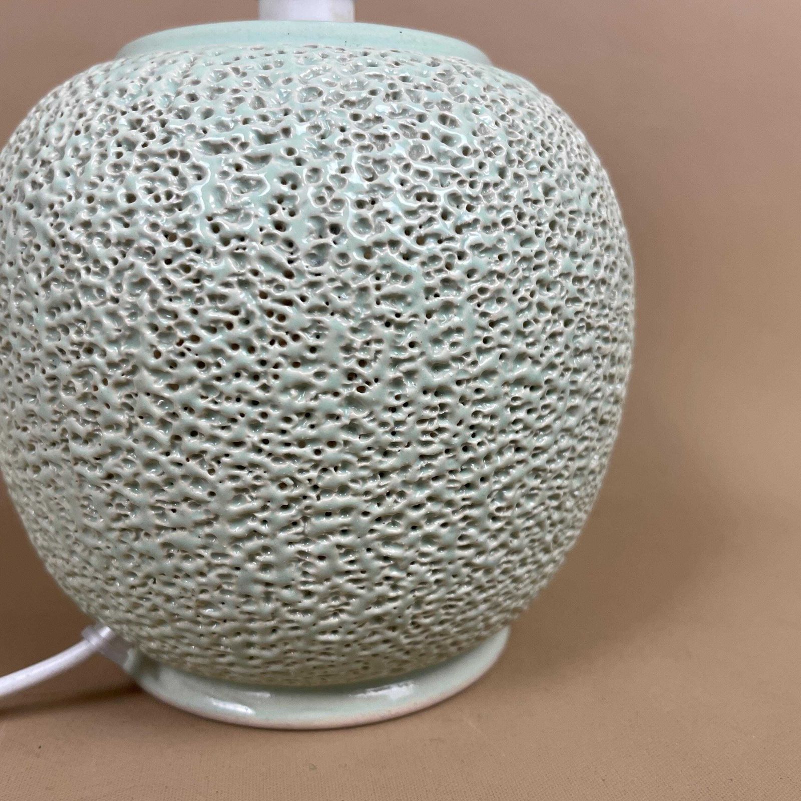 Vintage Ceramic Pale Green Lamp Lamps Bedside Table Light Vase Antique Cottage Pottery Cottage Round Ball Textured Small photo 50.0