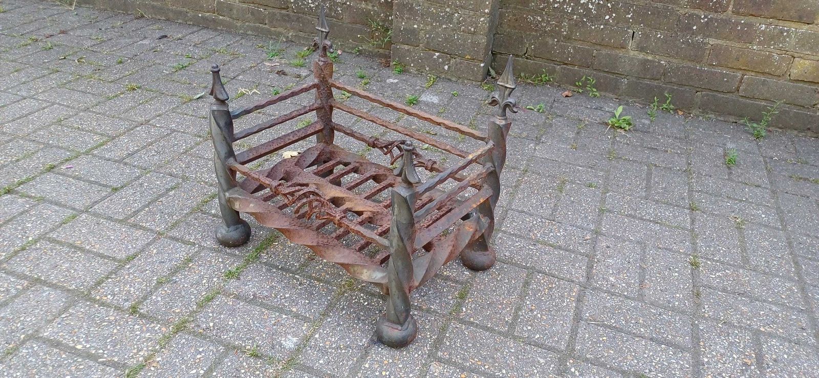 Antique Wrought Iron Fire Grate Gothic Fireplace Heavy Twisted Scrollwork Log Basket Salvage Hearth Piece With Patina Free Hand Delivery photo buy