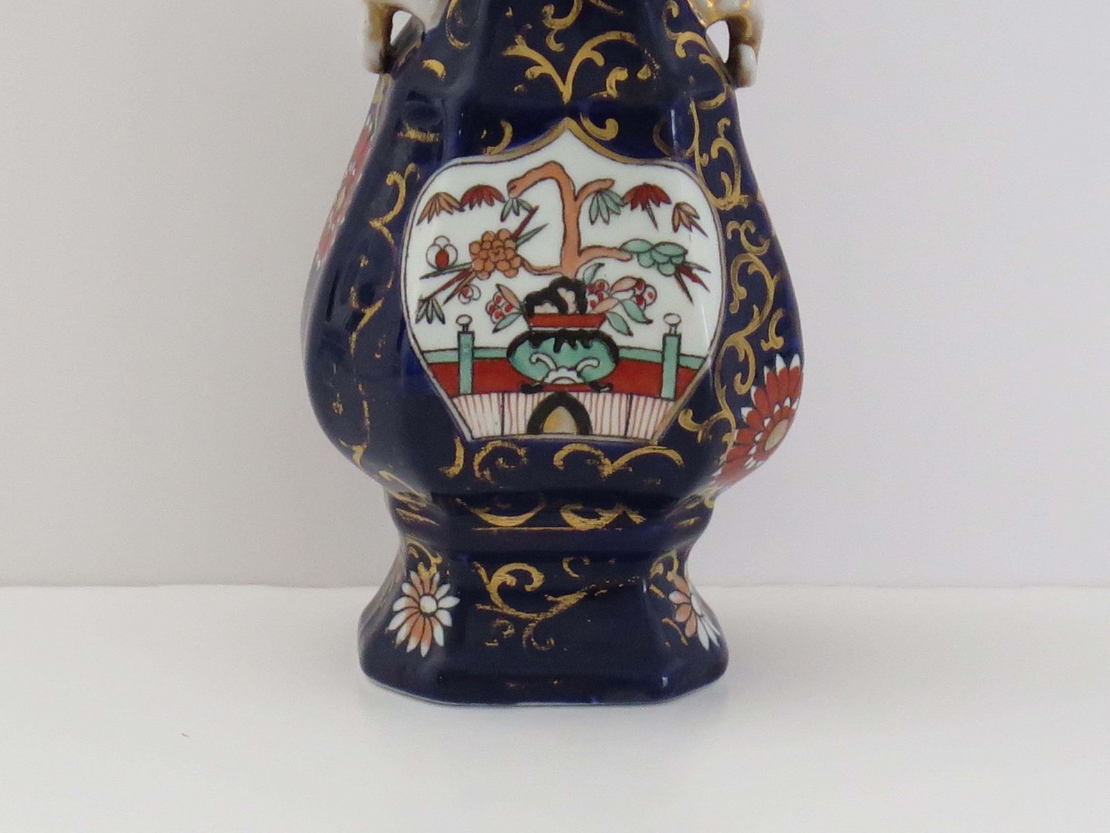 photo for sale Masons Ironstone Vase In Blue Hawthorne Pattern (No. 2), Circa 1830