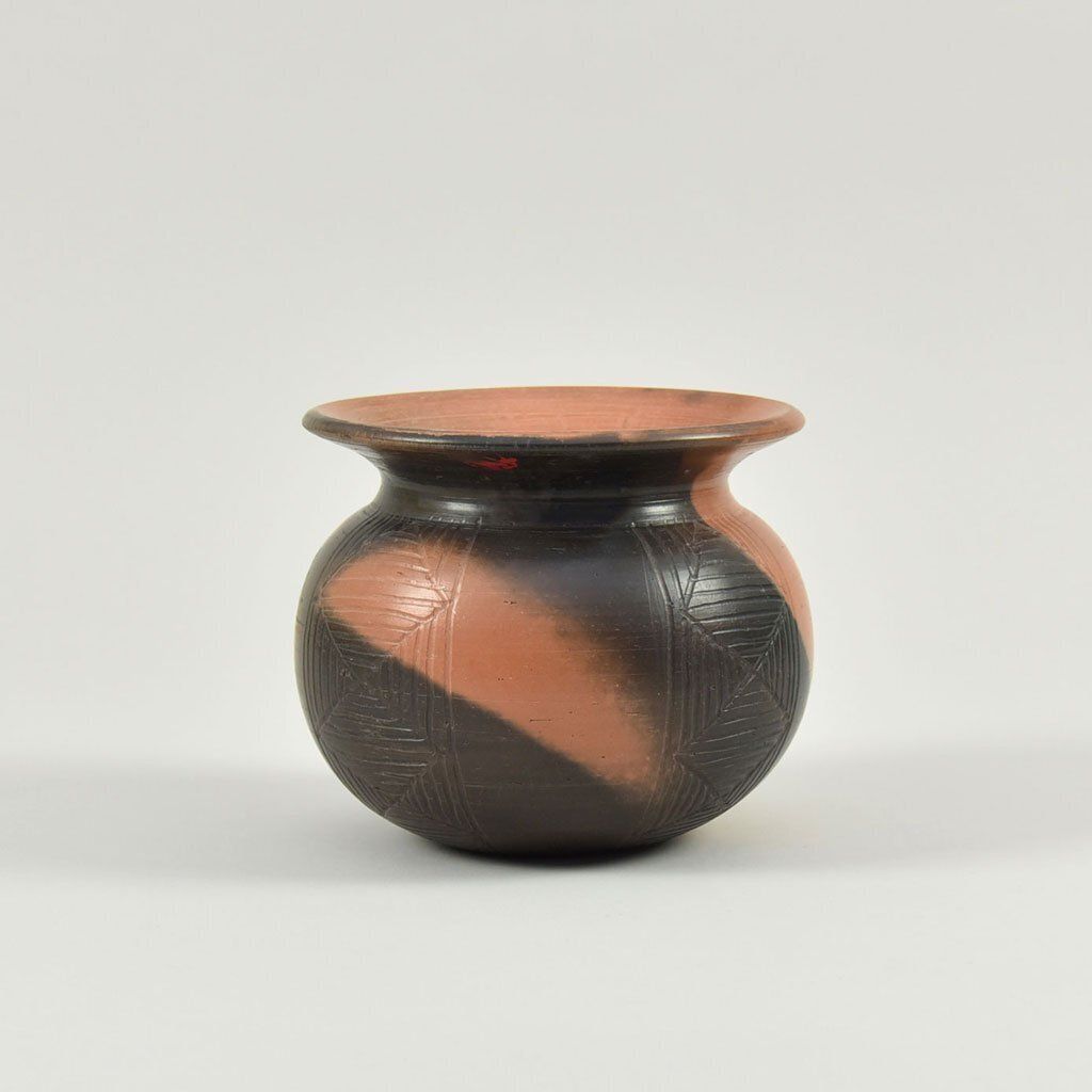Glazed Studio Pottery Vase In Terracotta And And Black Colour photo for sale