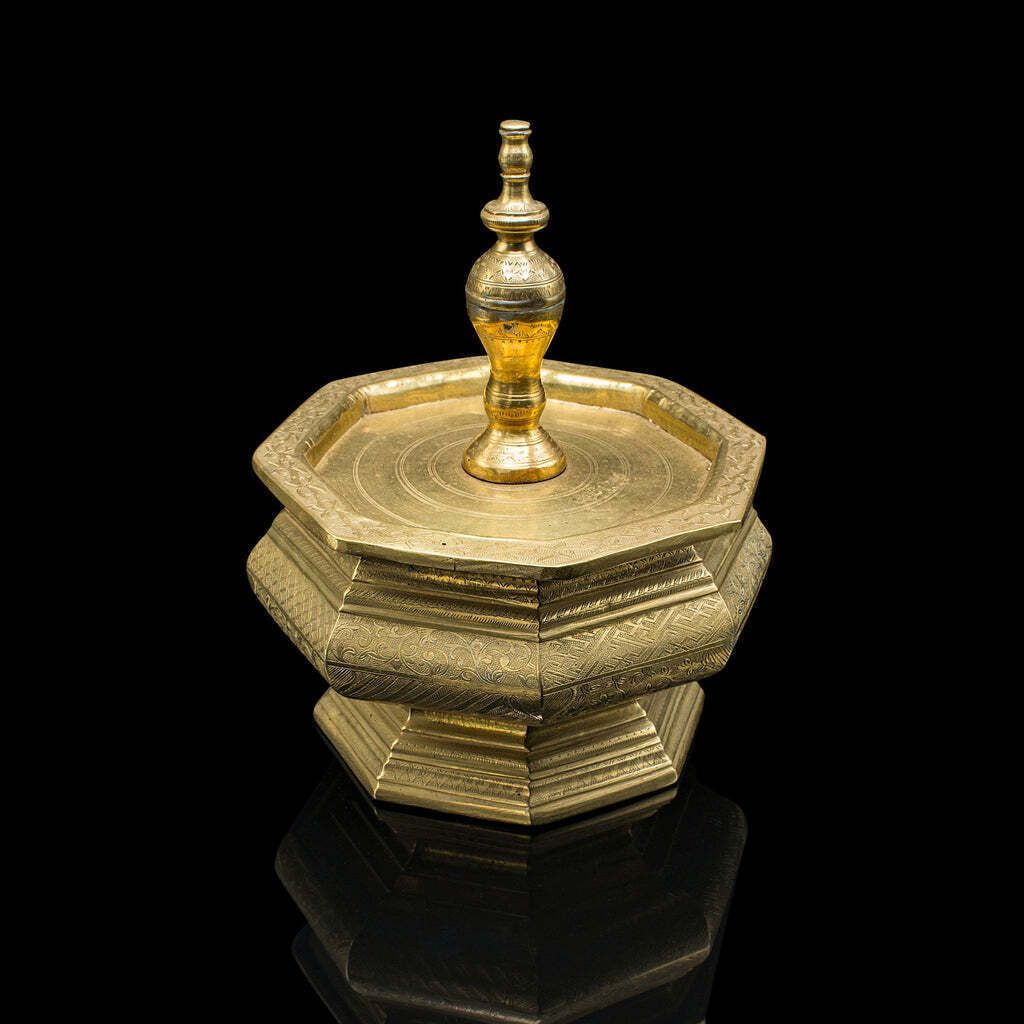 Antique Temple Betel Nut Dish, Indonesian, Engraved Brass Sireh Stand, Victorian