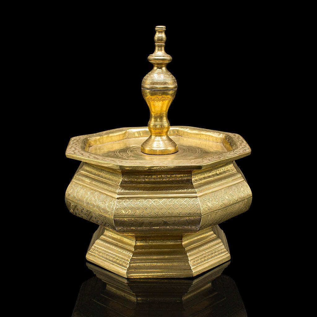 Antique Temple Betel Nut Dish, Indonesian, Engraved Brass Sireh Stand, Victorian photo vinterior