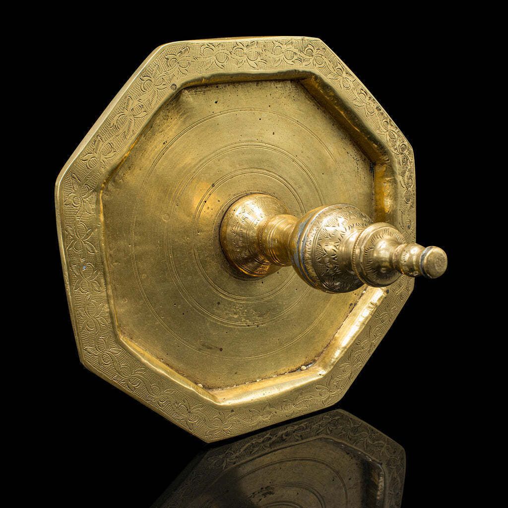 Home Decor Antique Temple Betel Nut Dish, Indonesian, Engraved Brass Sireh Stand, Victorian photo
