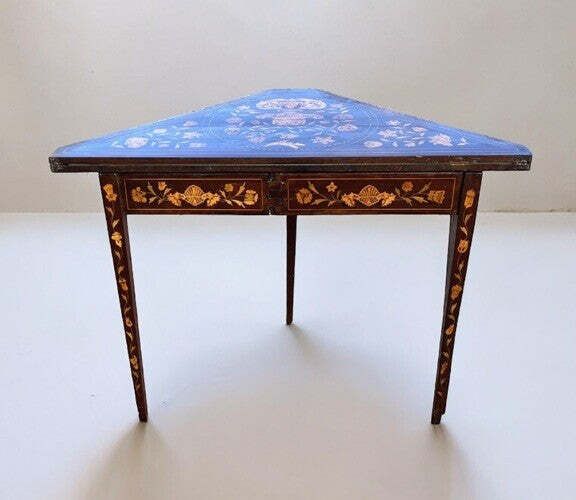18thc Dutch Marquetry Games Table With Fold Over Lid & Card Playing Area photo furniture