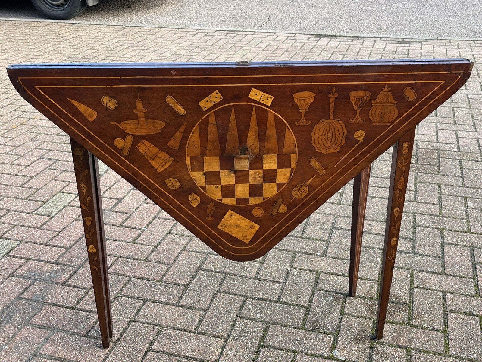 Early Dutch Marquetry Games Table With Fold Over Lid And Card Playing Area photo Furniture
