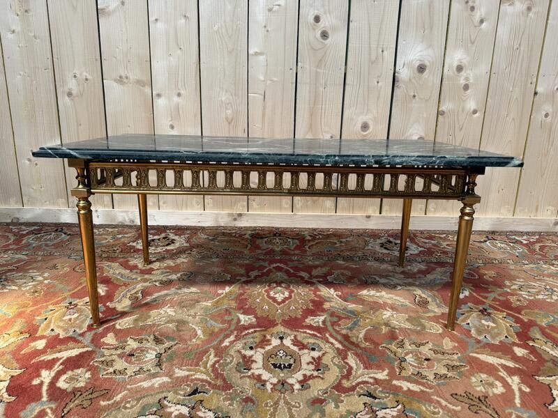 Table Basse De Style Louis XVI En Laiton Et Marbre Vert De Mer