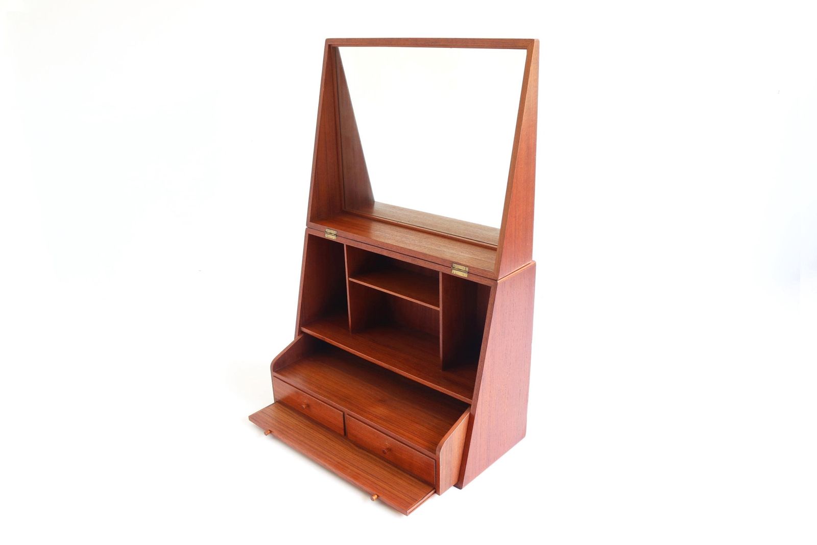 Vintage Danish Teak Wall Mounted Vanity Cabinet By Poul Jensen & Knud Frandsen| Mid Century Scandinavian Modern Flip Top Mirror Cabinet 1960