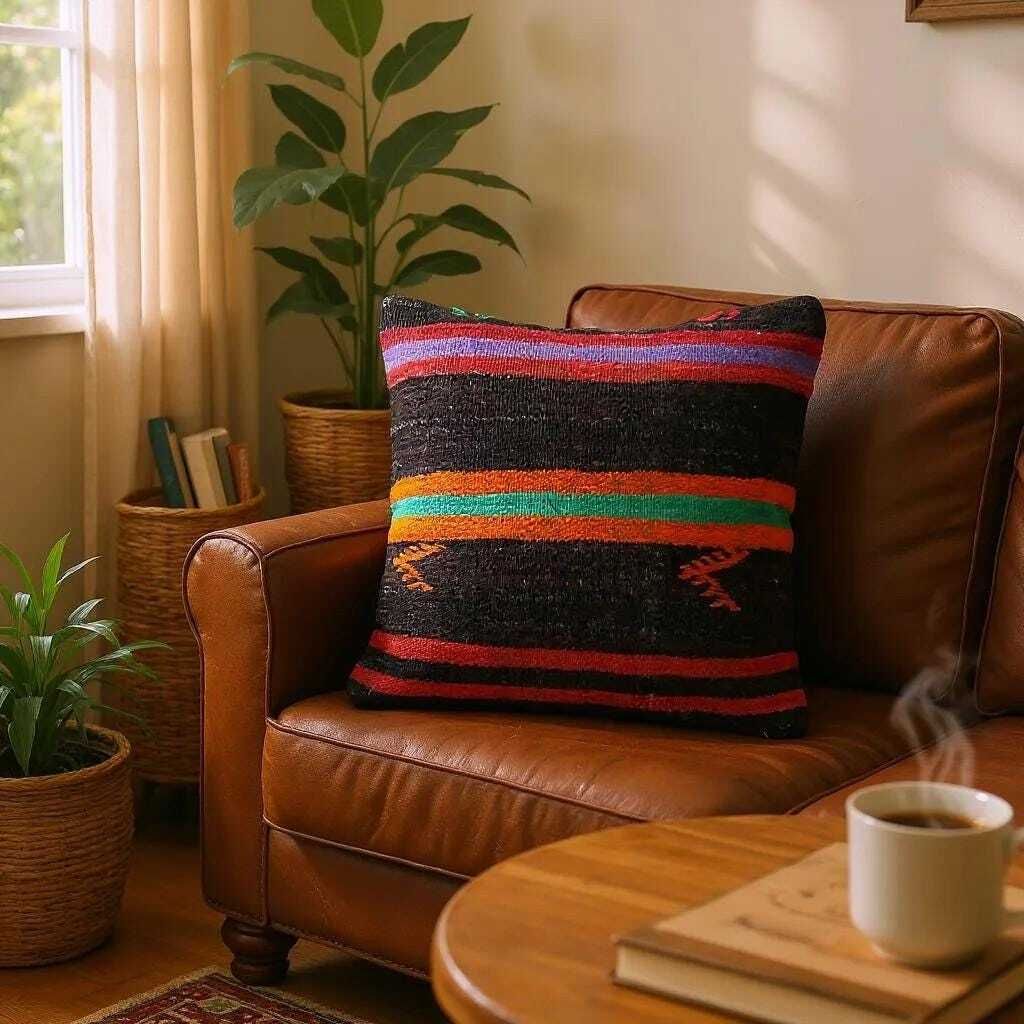 Hand Made Kilim Faced Cushion 16 X 16 Inches, Anatolian Kilim Pillow, Handmade Cushion Cover, Turkish Decor, Home Decor Accent