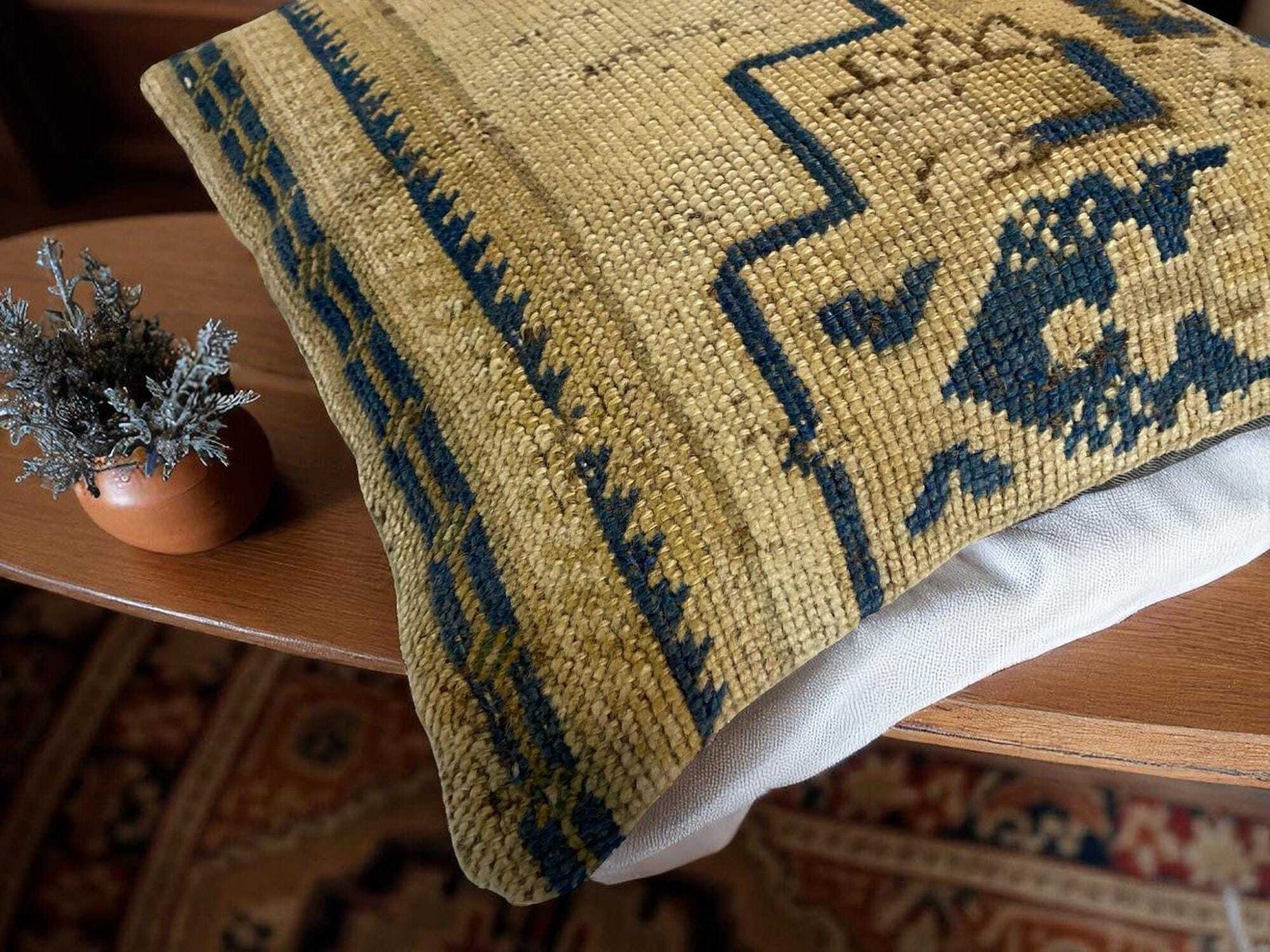 Hand Made Kilim Faced Cushion 16 X 16 Inches, Anatolian Kilim Pillow, Handmade Cushion Cover, Turkish Decor, Home Decor Accent photo vinterior