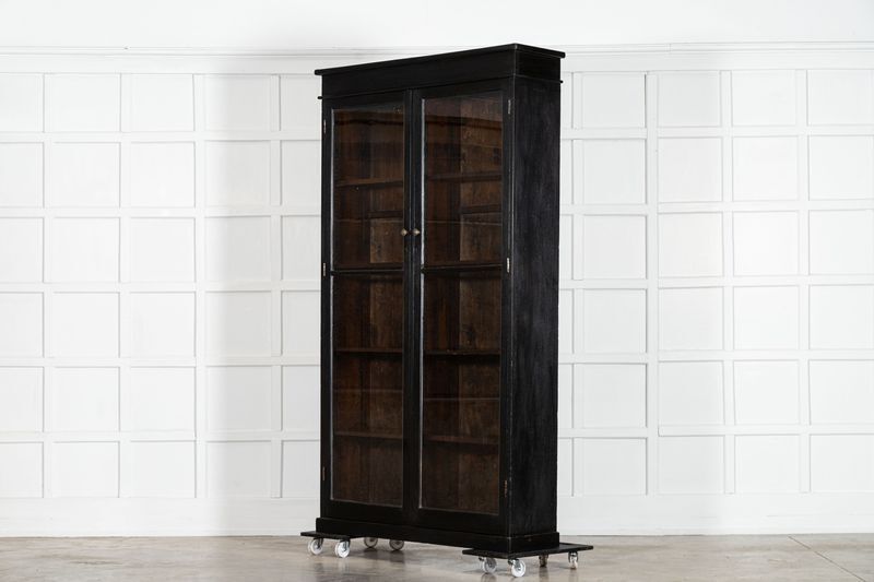 19thc English Oak Glazed Bookcase Cabinet photo buy