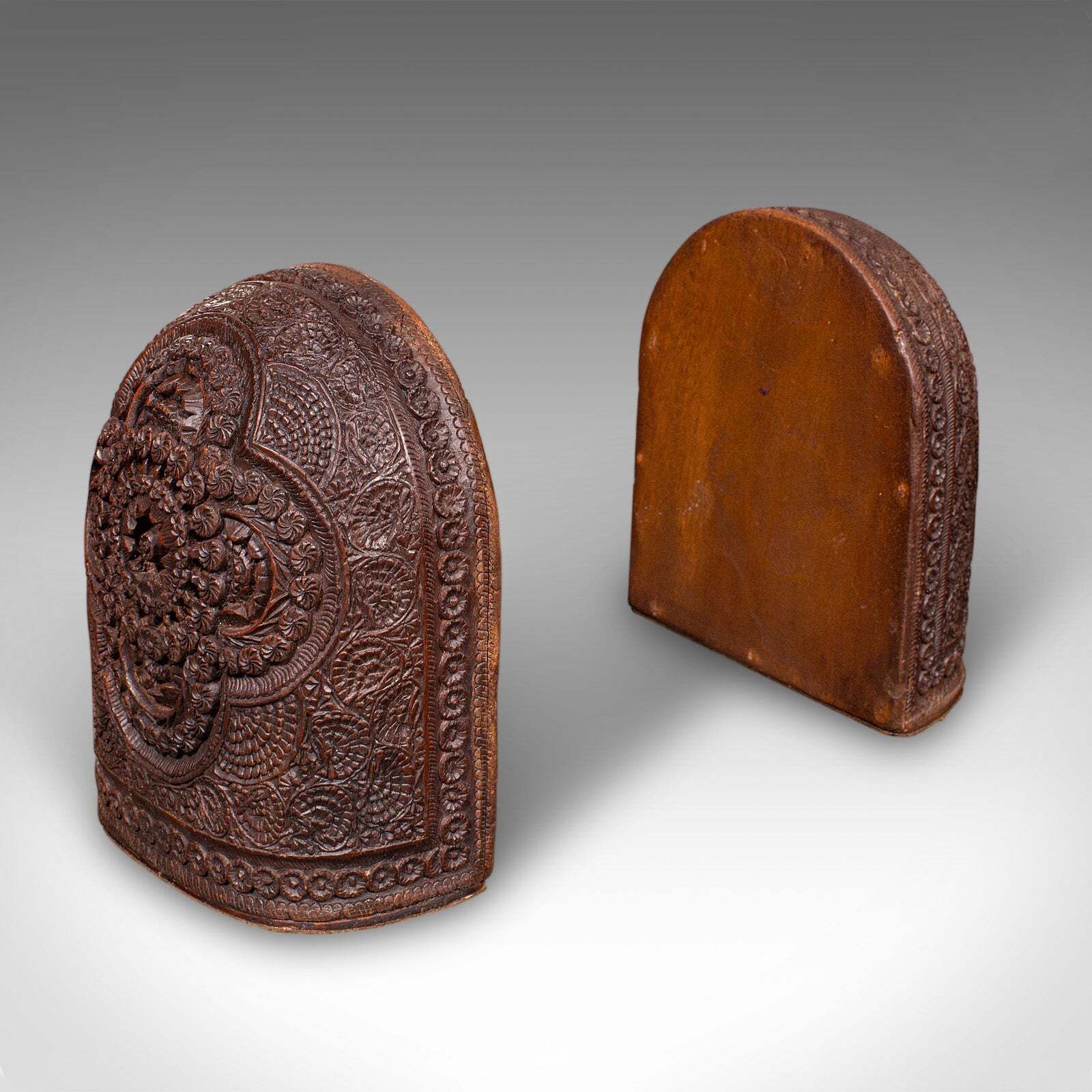 Pair Of Antique Ornate Bookends, Anglo Indian Beech, Book Rests, Victorian, 1900
