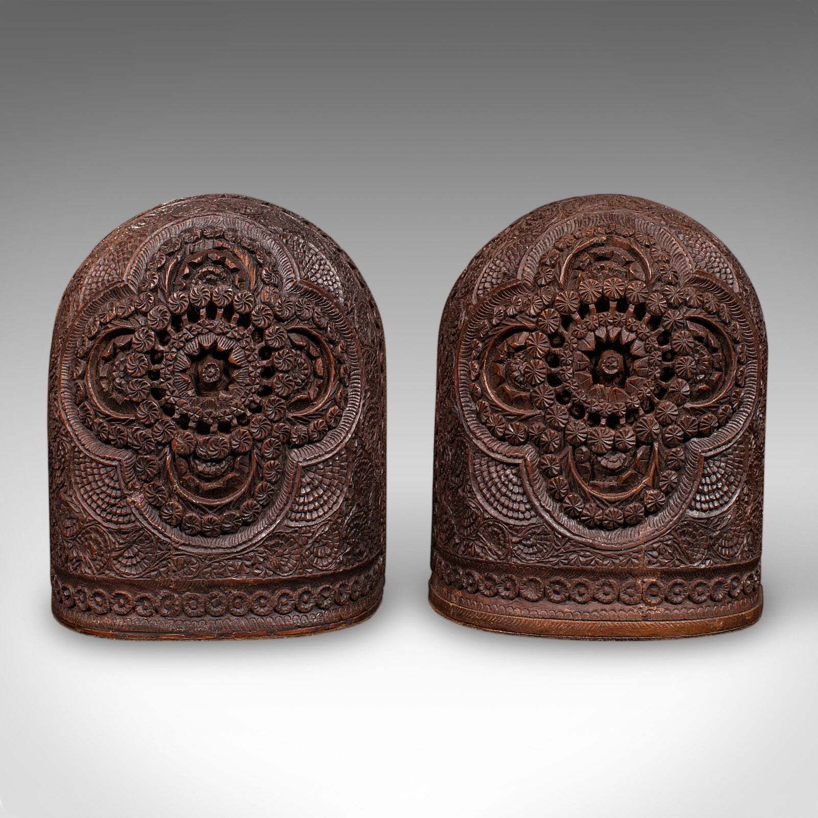 Pair Of Antique Ornate Bookends, Anglo Indian Beech, Book Rests, Victorian, 1900 photo for sale