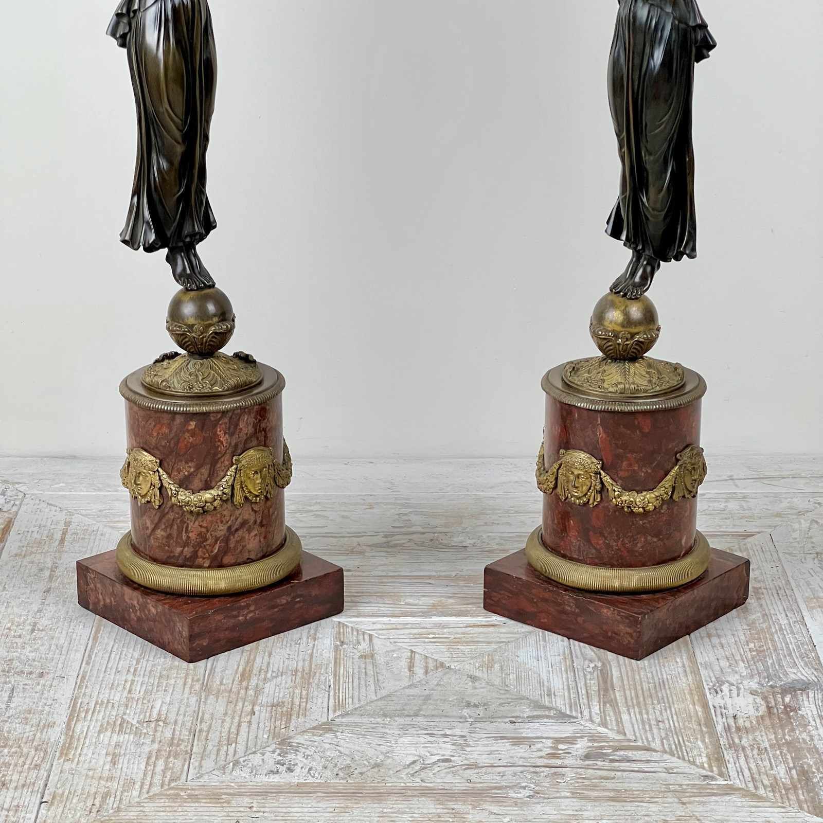 Art A Pair Of French Empire Patinated Bronze And Marble Candelabra photo