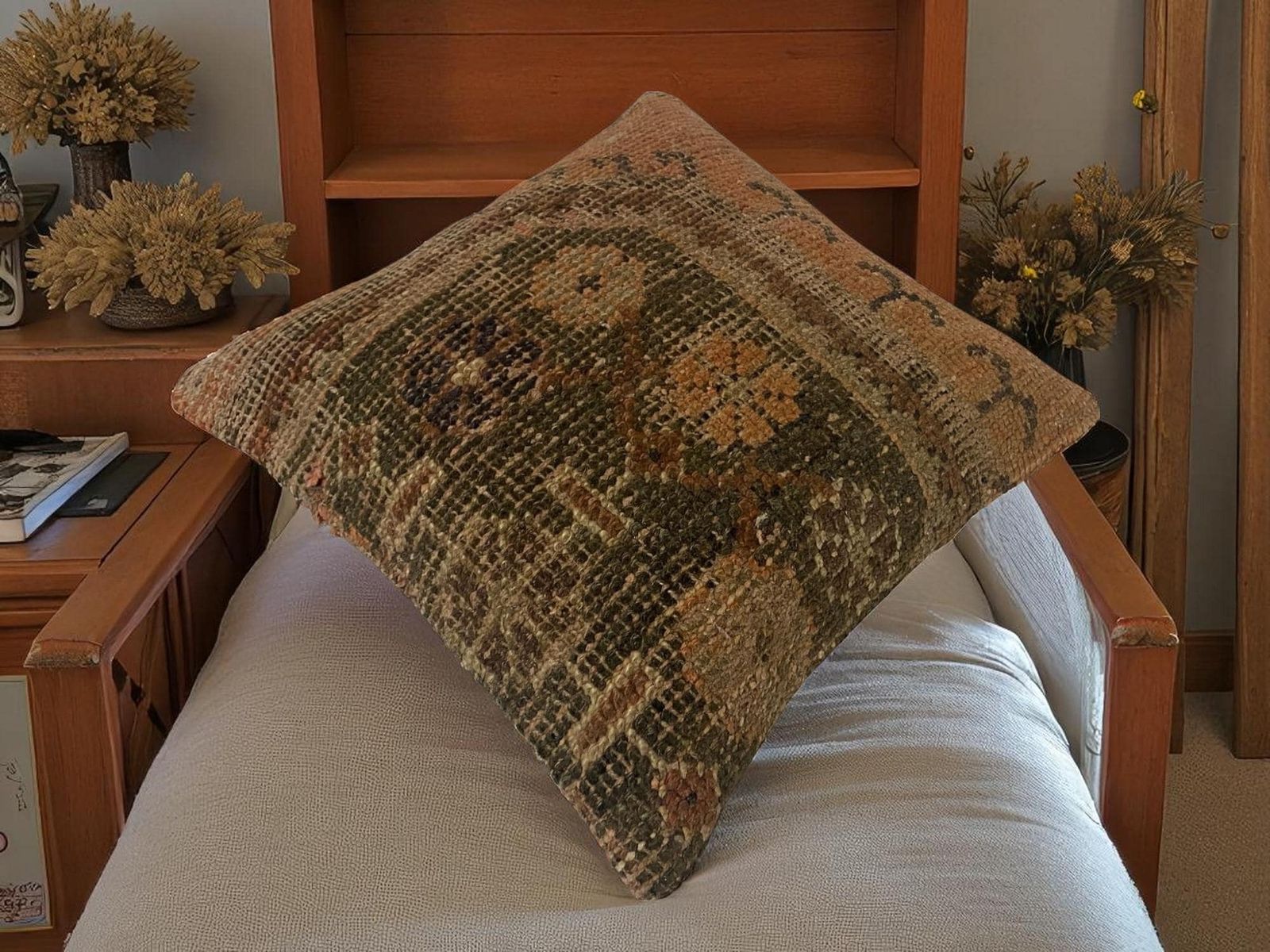 Hand Made Kilim Faced Cushion 16 X 16 Inches, Anatolian Kilim Pillow, Handmade Cushion Cover, Turkish Decor, Home Decor Accent photo vintage