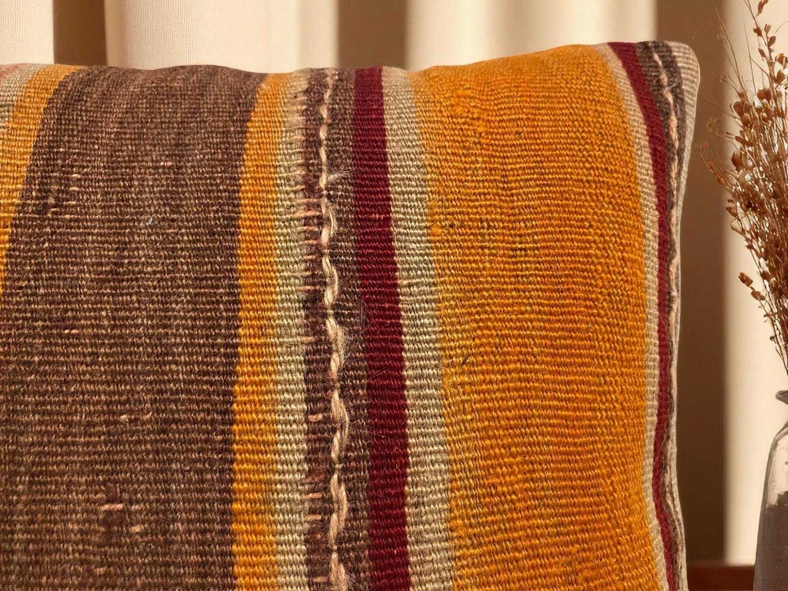 Hand Made Kilim Faced Cushion 16 X 16 Inches, Anatolian Kilim Pillow, Handmade Cushion Cover, Turkish Decor, Home Decor Accent photo buy