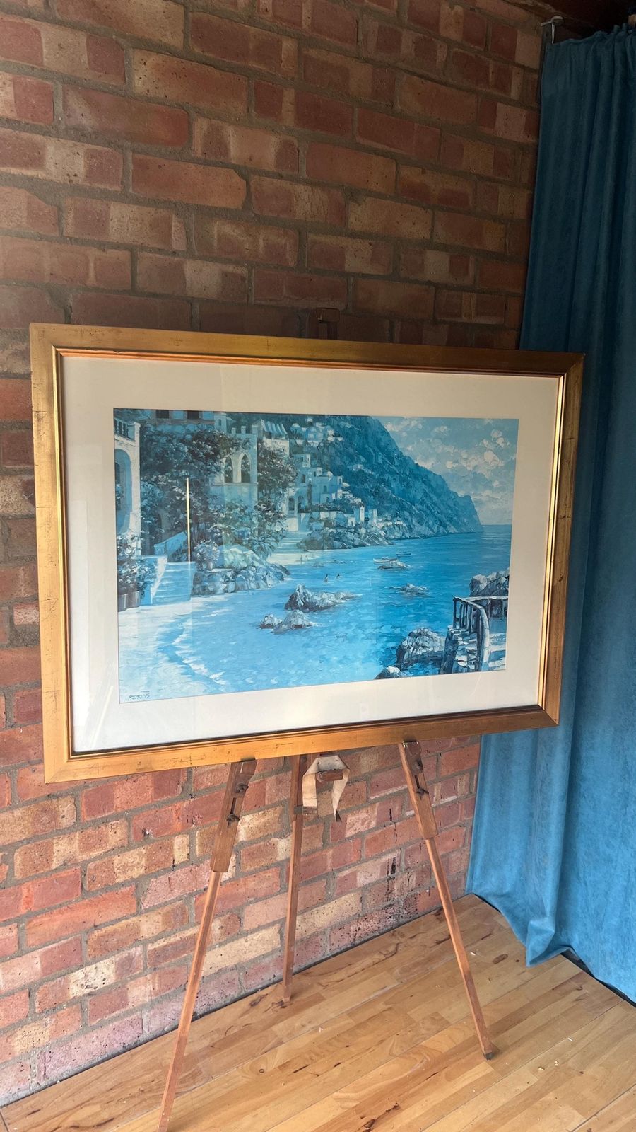 Large Framed Coastal Print “Capri Del Mar” By Howard Behrens – Serene Mediterranean Seascape, Glazed And Ready To Hang