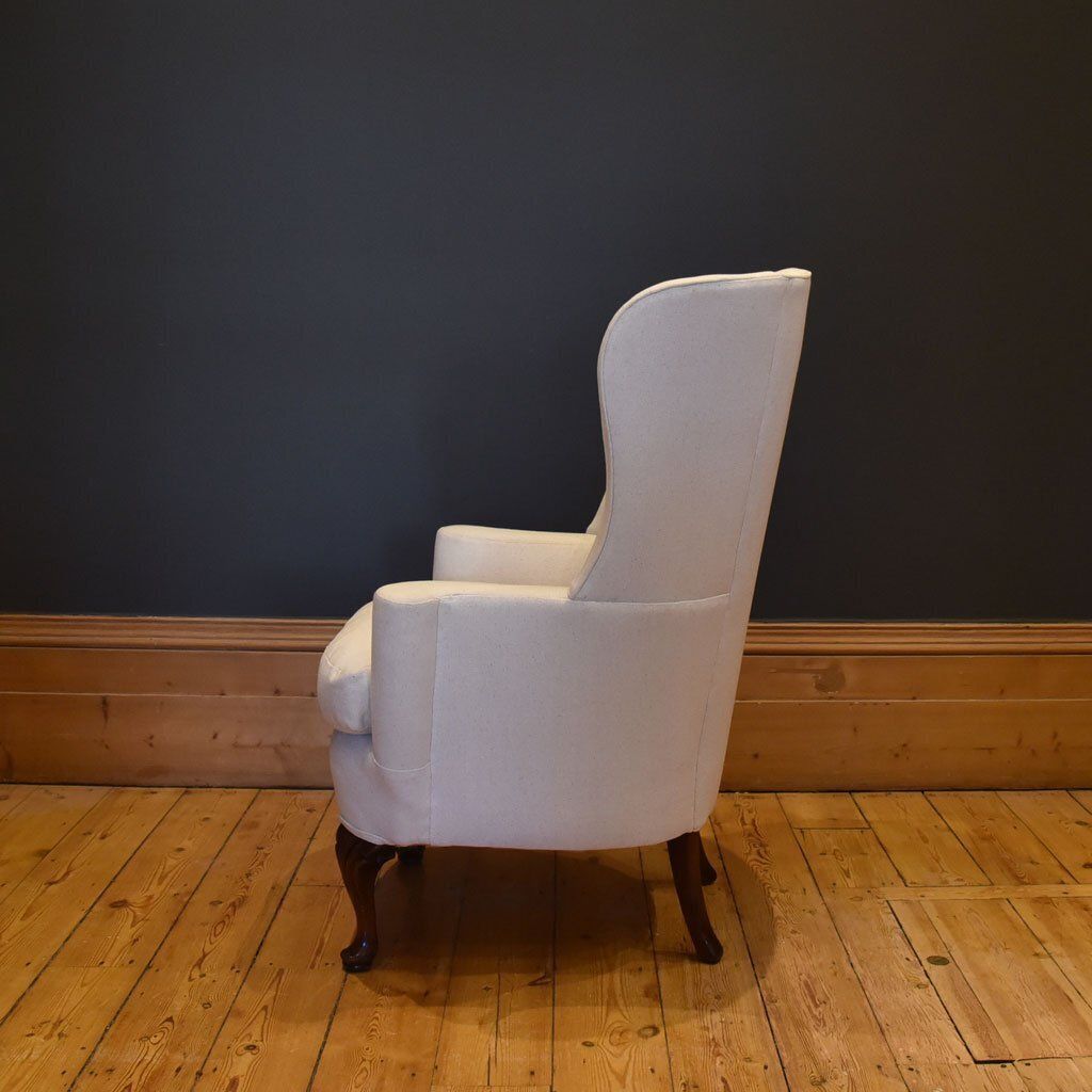 Georgian Style Wingback Armchair Newly Reupholstered In White Grainsack Material photo Furniture