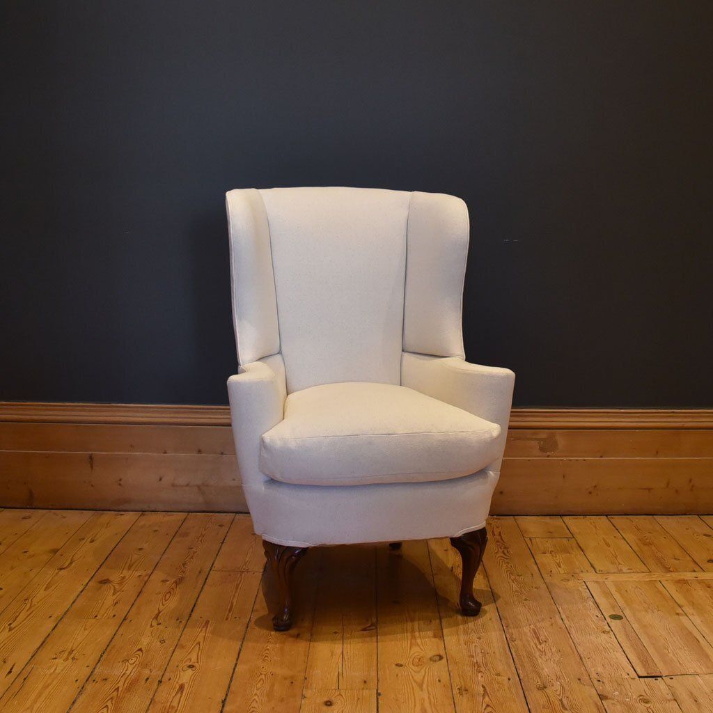 Georgian Style Wingback Armchair Newly Reupholstered In White Grainsack Material photo buy