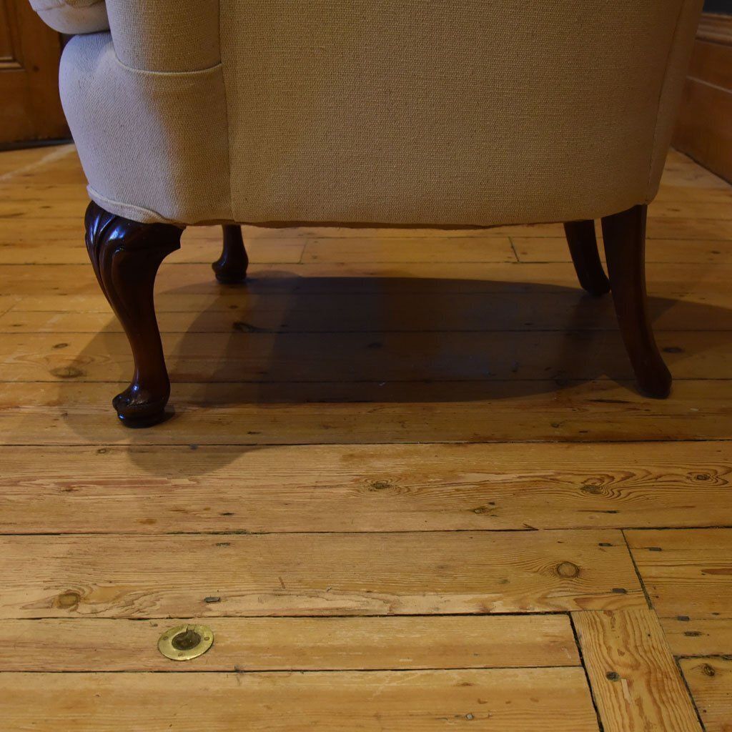 photo furniture Georgian Style Wingback Armchair Newly Reupholstered In White Grainsack Material