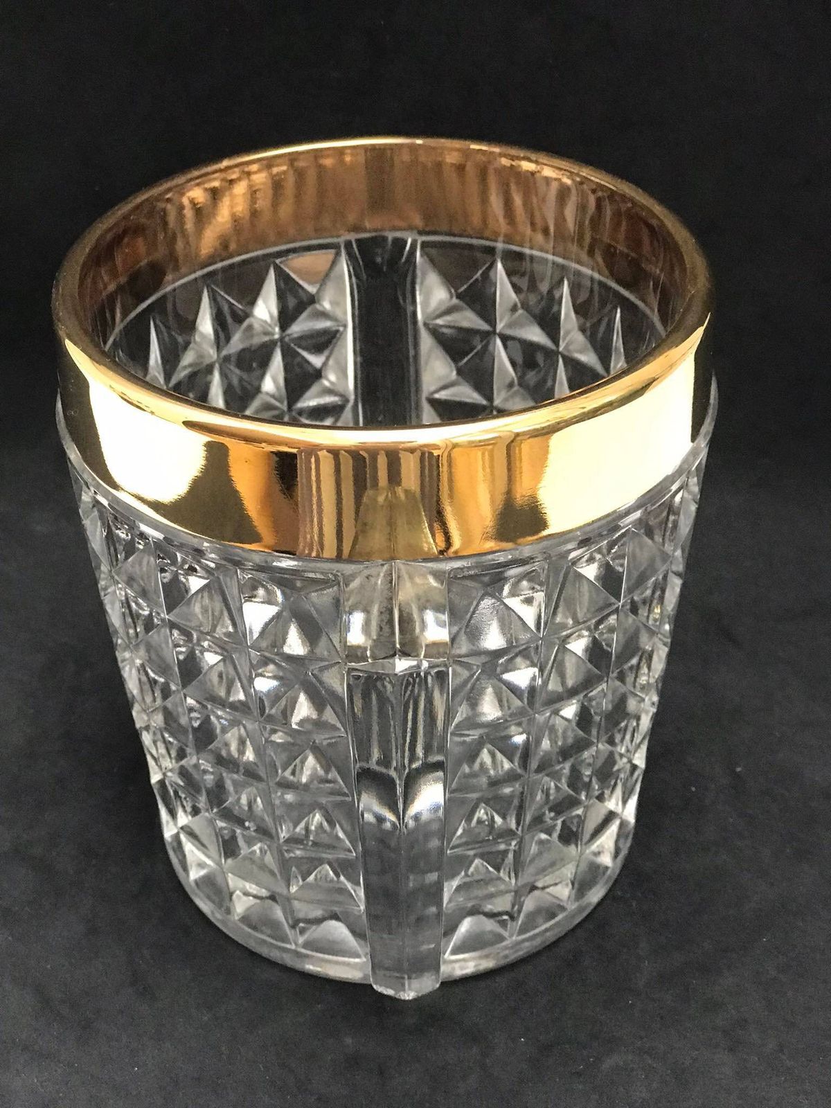 Ijsemmer Zwaar Geslepen Kristal Met Handvatten Mid Century Retro Baraccessoires, Mcm Barstyling Cadeau Voor Hem Gouden Bar photo vintage