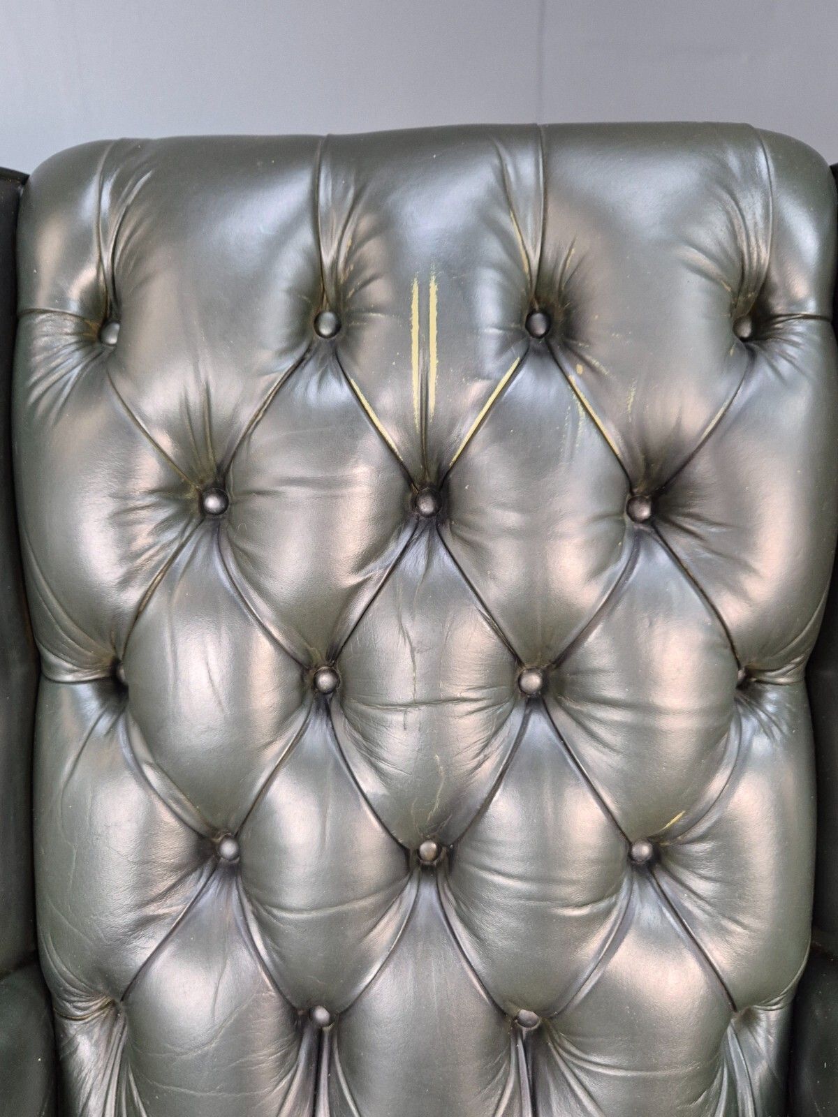 Vintage Chesterfield Armchair Green Leather Pleated Button Back Eb9485 Vlea photo 450.0