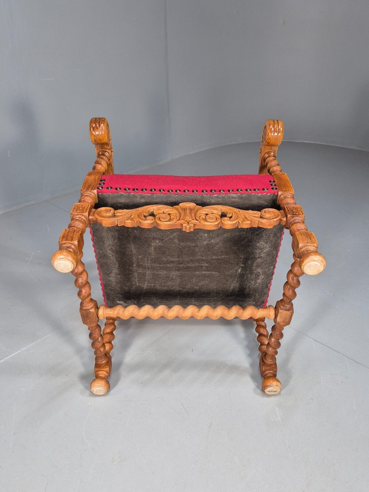 Vintage Danish Baroque Style Armchair In Red Wool And Oak 1950s  Eb9582 Vcar photo buy