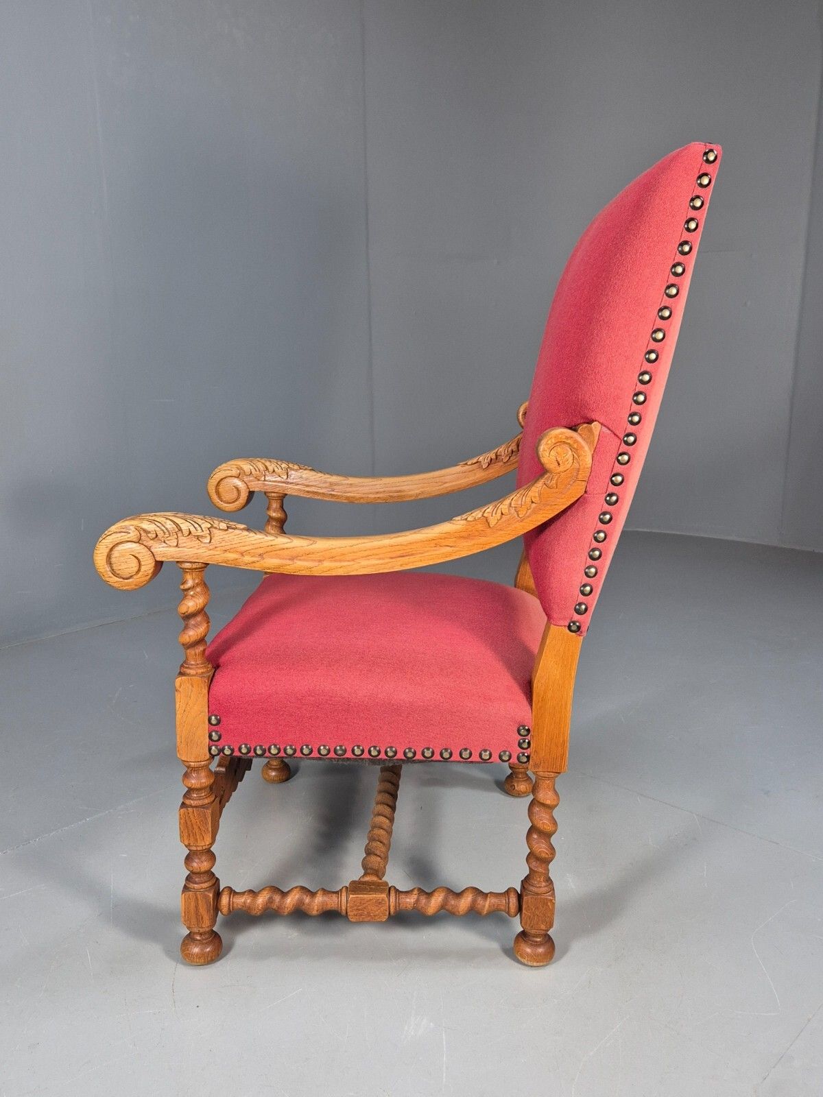 Vintage Danish Baroque Style Armchair In Red Wool And Oak 1950s  Eb9582 Vcar photo vintage