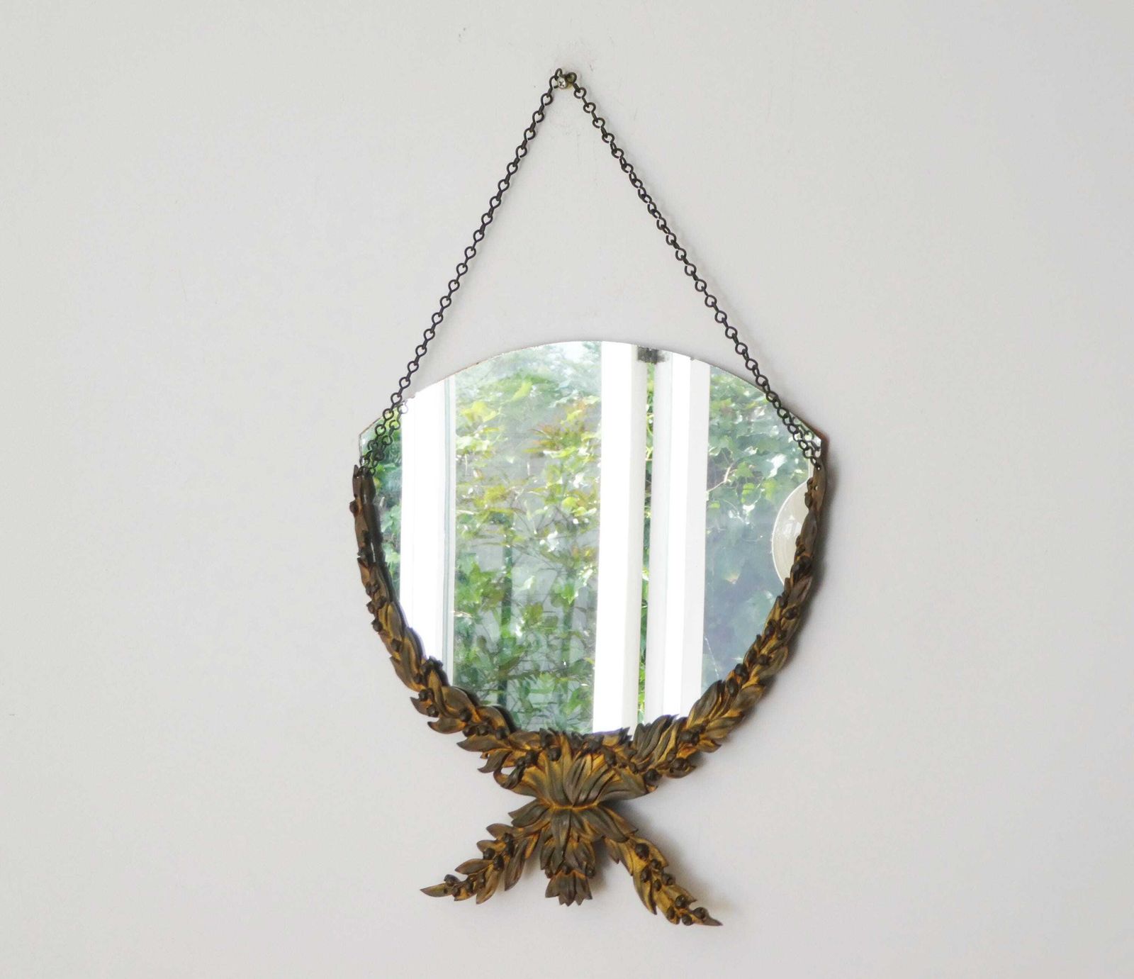 Antique French Rococo Style Mirror With Bronze, Semi Frameless Wall Mirror With Floral Frame photo furniture