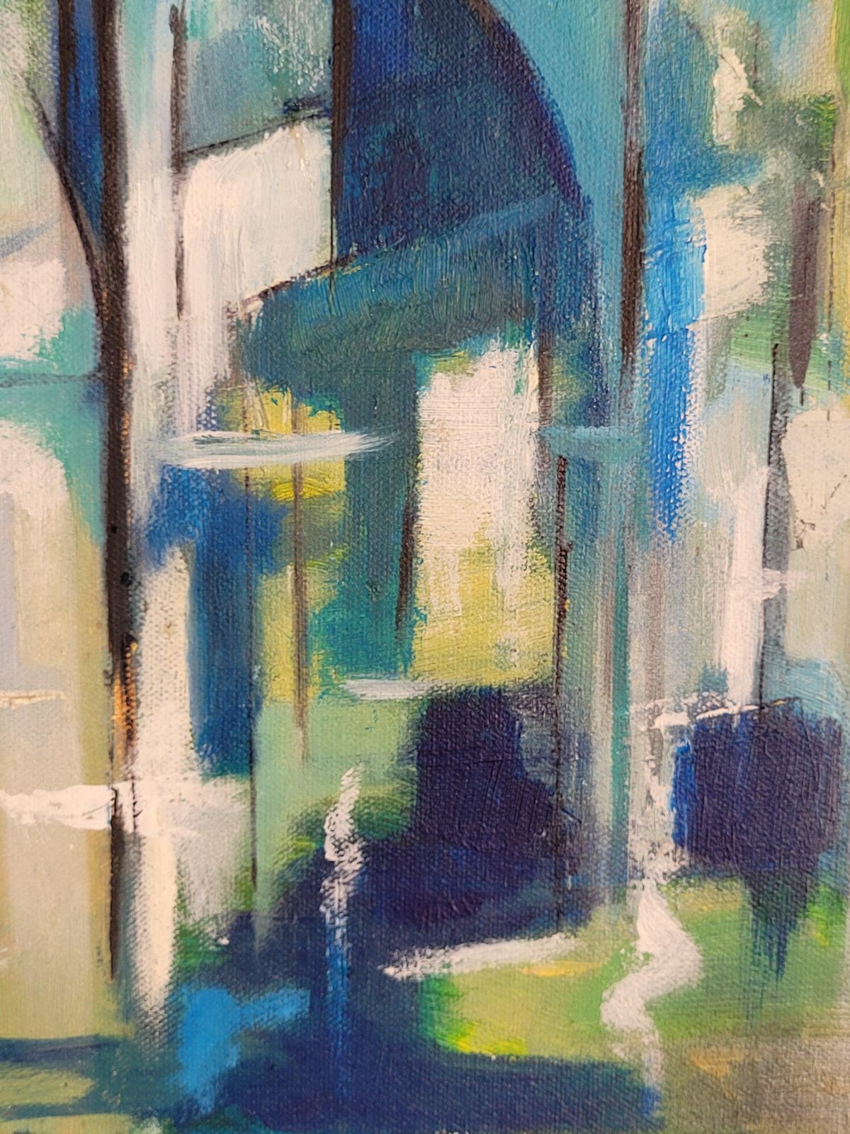 Boats In Harbour. Contemporary Cubist Acrylic On Canvas By Lombardo photo vintage