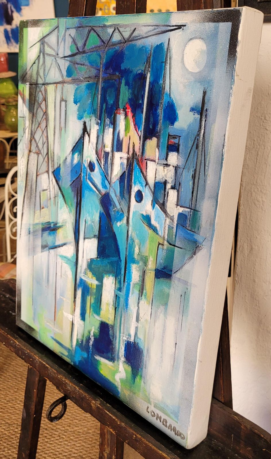 photo vinterior Boats In Harbour. Contemporary Cubist Acrylic On Canvas By Lombardo