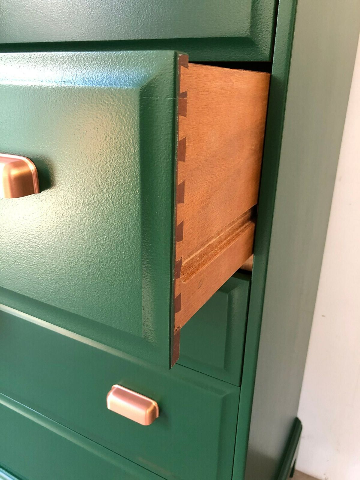photo furniture Stag Minstrel Furniture Tallboy Chest Of Drawers Painted Green