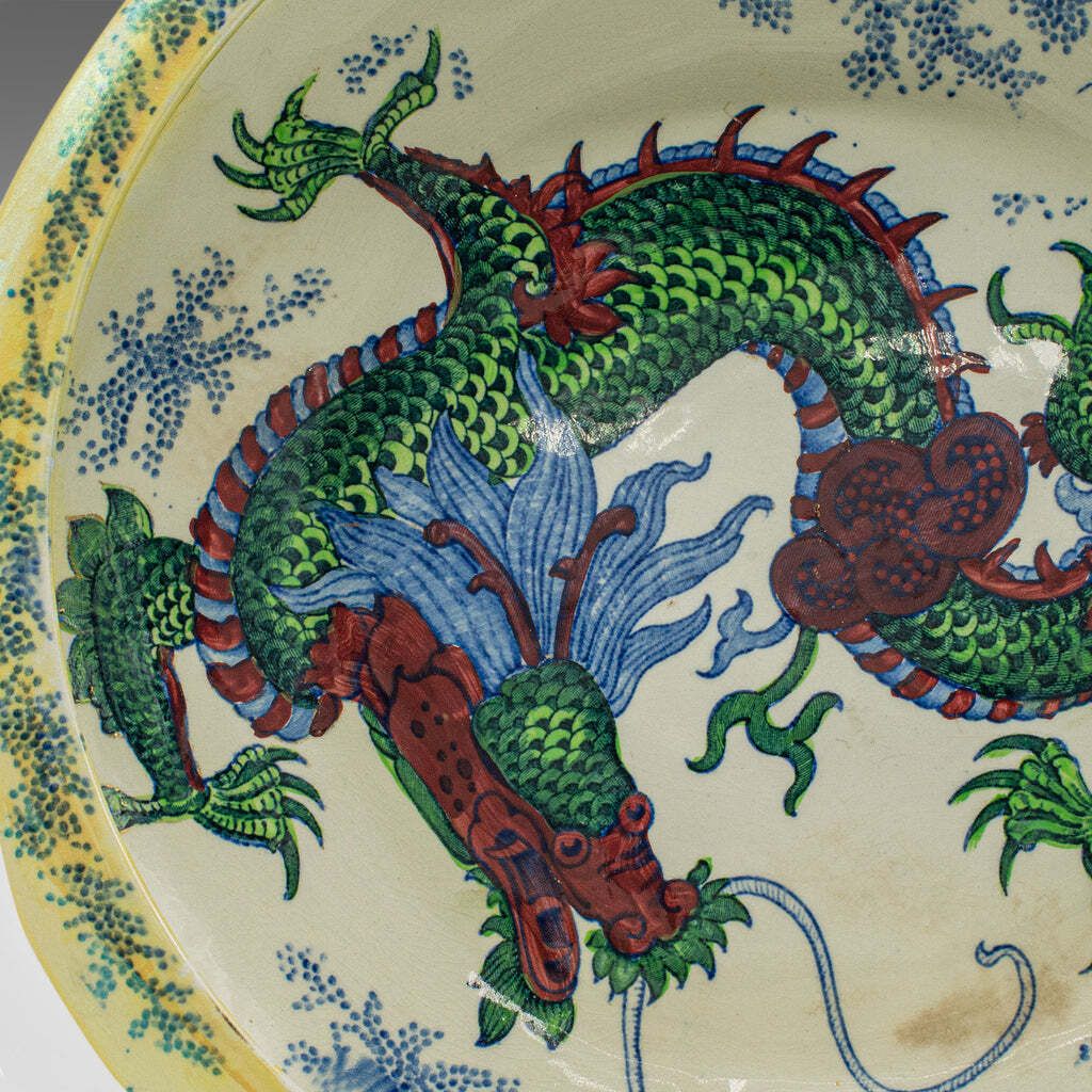 Antique Serving Bowl, English, Ceramic, Fruit Dish, Oriental Taste, Circa 1920 photo buy