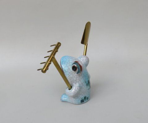 Cactus Cutlery Frog With Shovel And Rake By Walter Bosse For Karlsruhe Majolika, 1950s, Set Of 3 photo 1123.0