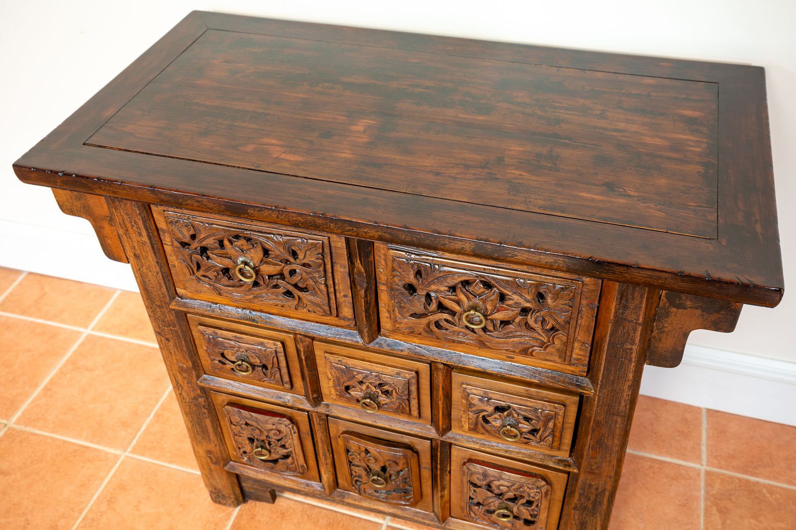 photo for sale Fine Antique Carved Cabinet Chest Of Drawers Commode Chinese Altar Temple Butterfly Cabine.T 18th Century Raised Carving Consol.E Sideboar.D Credenza