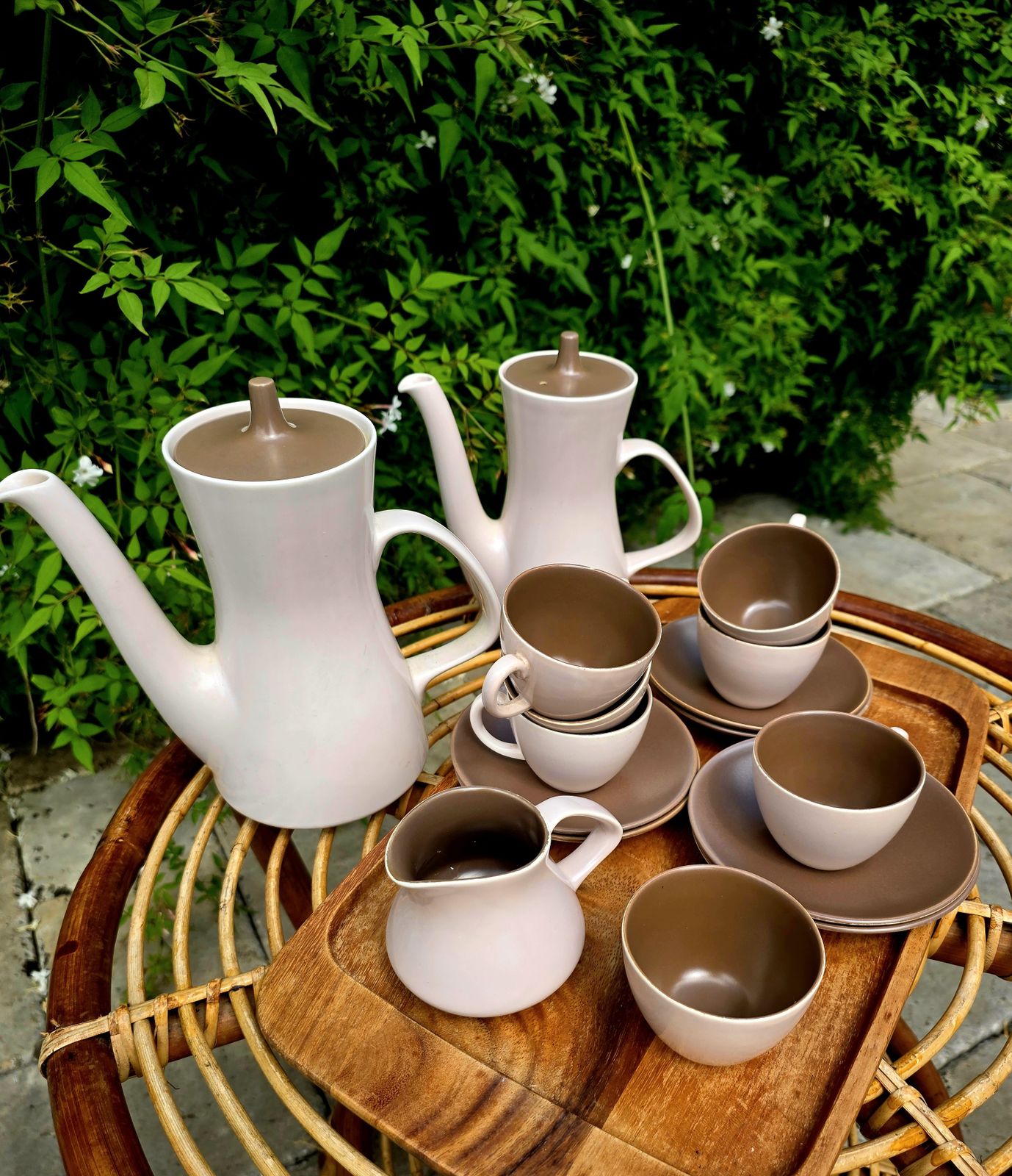 Mid Century Espresso Coffee Set By Poole Pottery In Twintone Mushroom & Sepia