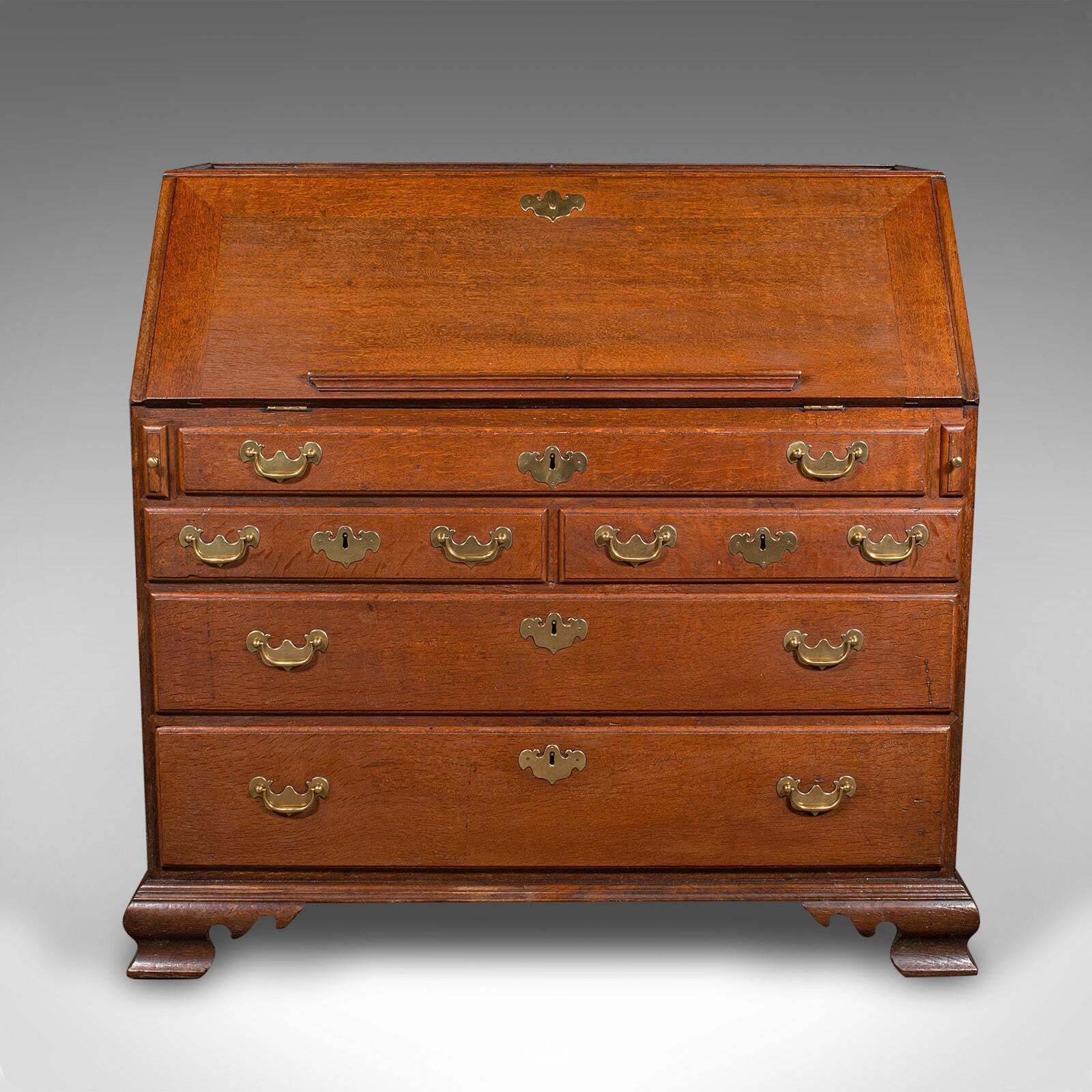 Large Antique Fall Front Bureau, English, Oak, Writing Cabinet, Georgian, C.1750 photo Furniture