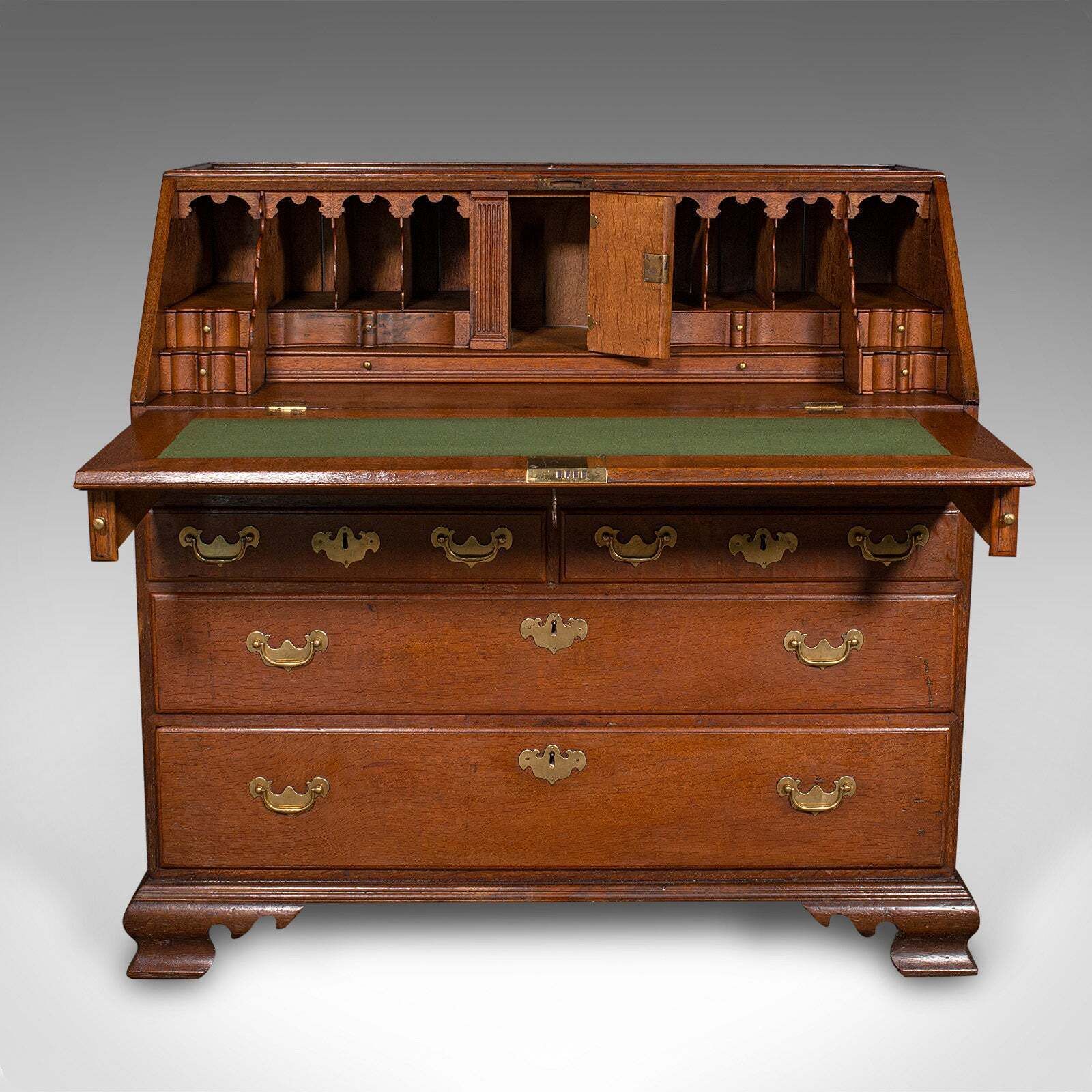 Large Antique Fall Front Bureau, English, Oak, Writing Cabinet, Georgian, C.1750 photo 8113.0